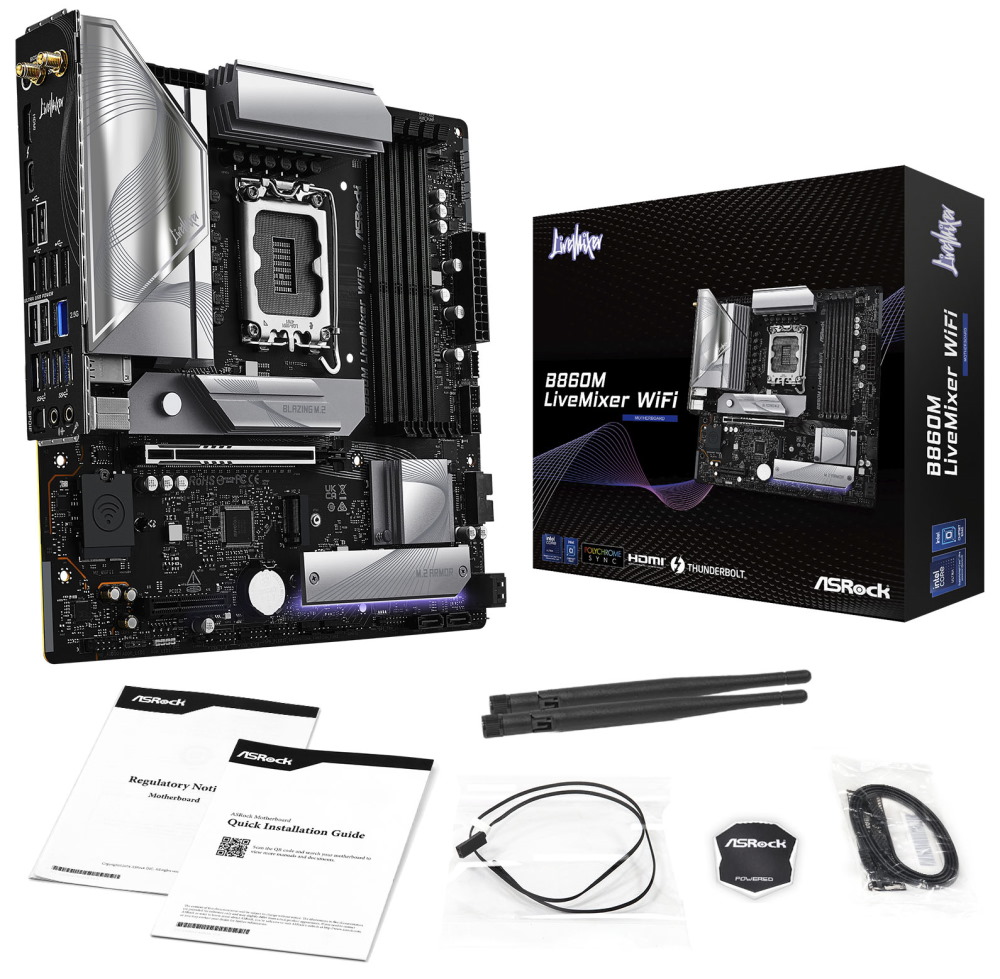ASRock B860M LiveMixer WiFi / Intel B860 / LGA1851 / 4x DDR5 / 3x M.2 / HDMI / Thunderbolt 4 / WiFi / mATX